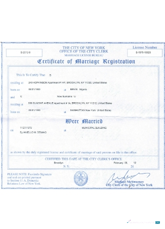 Download USA New York certificate of marriage registration Photoshop template
